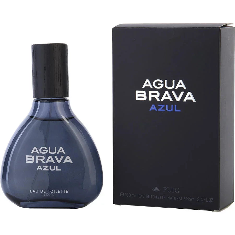 Agua Brava Azul Eau de Toilette 100ml bottle and box, men's fragrance by Puig