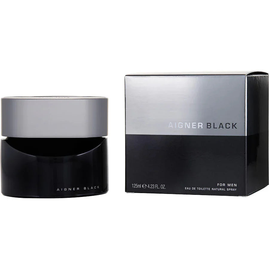 Aigner Black for Men Eau de Toilette 125ml bottle and box, sleek black and silver design