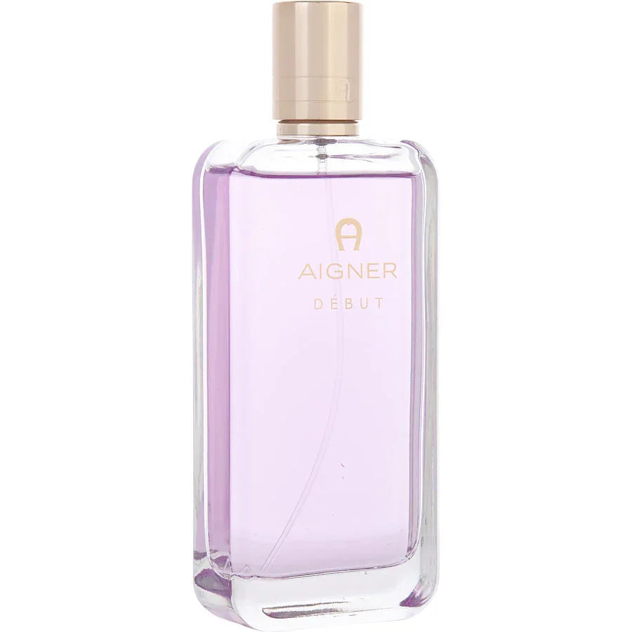 Aigner Début perfume bottle with lavender liquid and gold cap, elegant fragrance for women