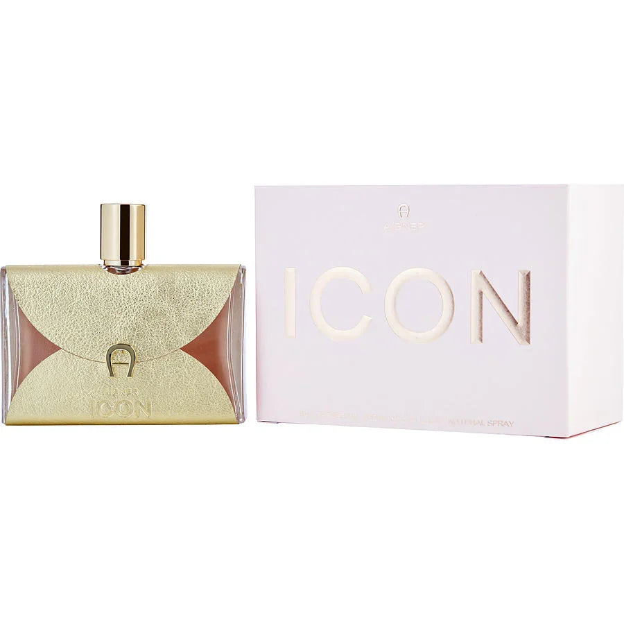 Aigner Icon women's perfume bottle with gold textured design and matching gift box, elegant fragrance packaging