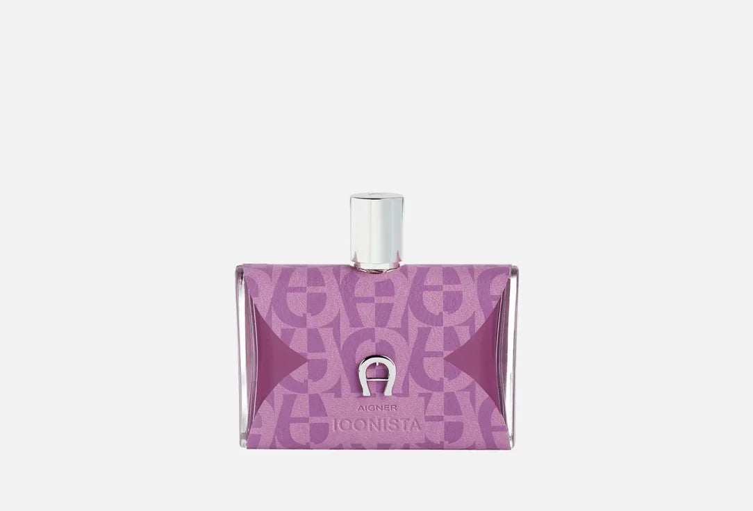 Aigner Iconista perfume bottle with purple patterned design and silver cap, luxury fragrance for women