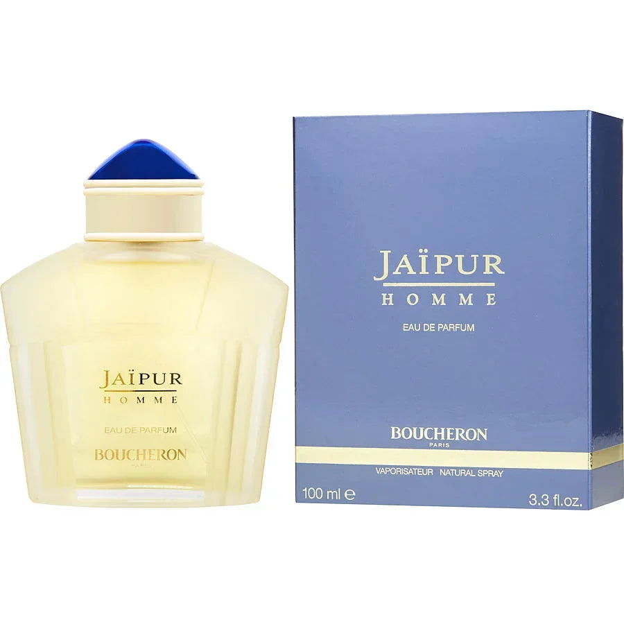 Jaipur Homme Eau de Parfum by Boucheron, 100ml bottle with blue cap and luxury packaging