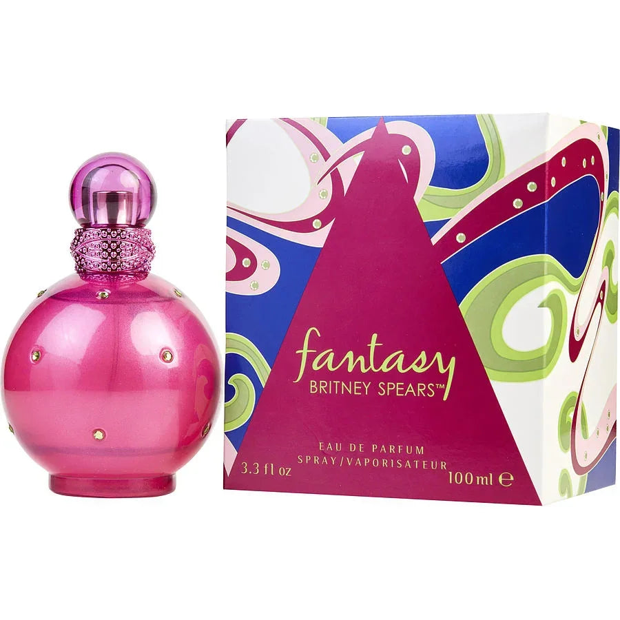 Britney Spears Fantasy Eau de Parfum 100ml bottle with pink gem accents and colorful box