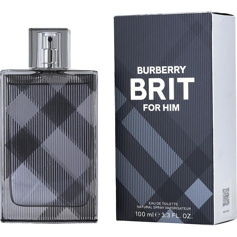 Burberry Brit for Him Eau de Toilette 100ml bottle and box, men's fragrance with checkered design