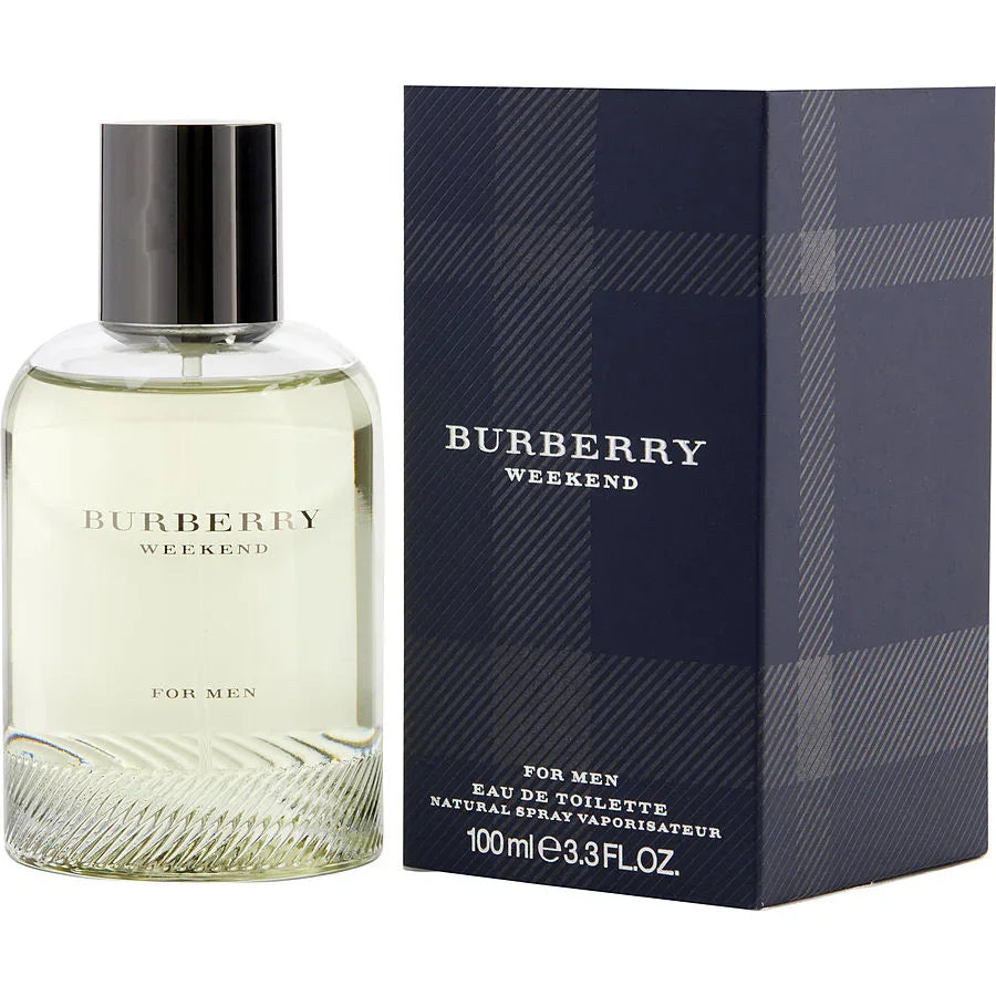 Burberry Weekend for Men Eau de Toilette 100ml bottle and box, luxury men's fragrance with classic plaid packaging