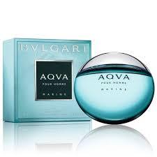 Bvlgari Aqva Pour Homme Marine men's perfume bottle with light blue packaging, luxury fragrance for men