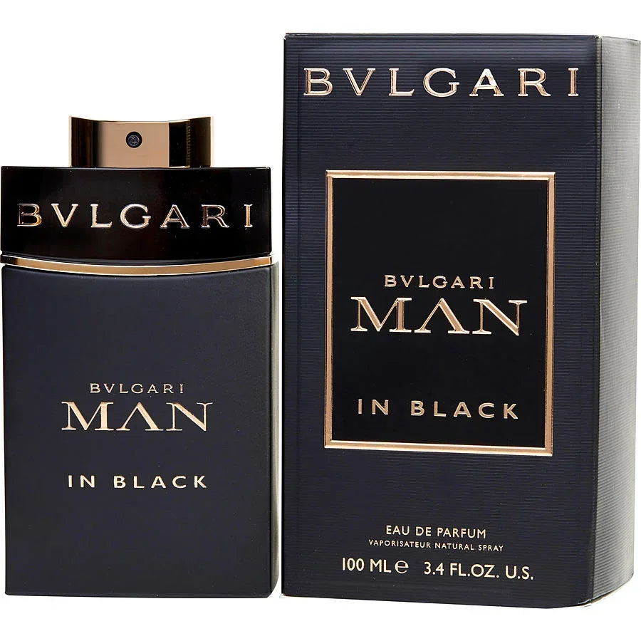 BVLGARI MAN IN BLACK EDP perfume bottle and packaging, with the product name prominently displayed on the box.