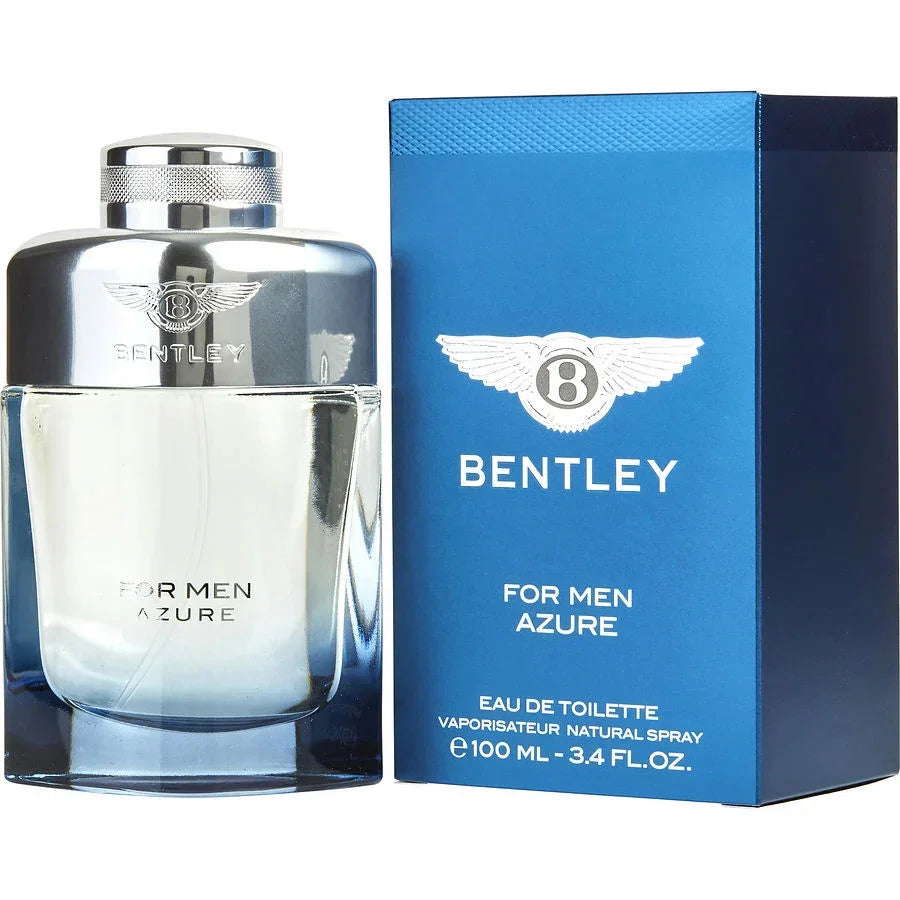 Bentley For Men Azure Eau de Toilette 100ml bottle and blue box, luxury men's fragrance