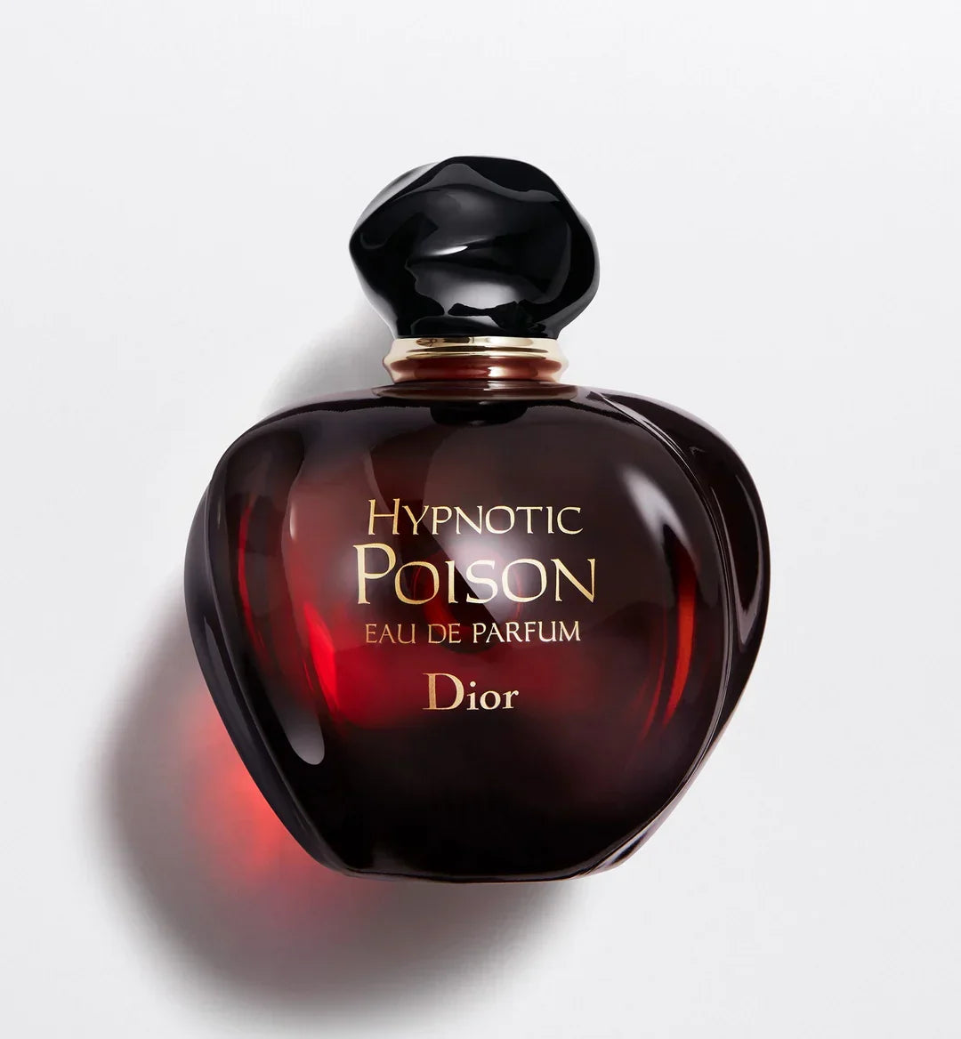Dior Hypnotic Poison Eau de Parfum bottle with dark glass and black cap, luxury fragrance for women