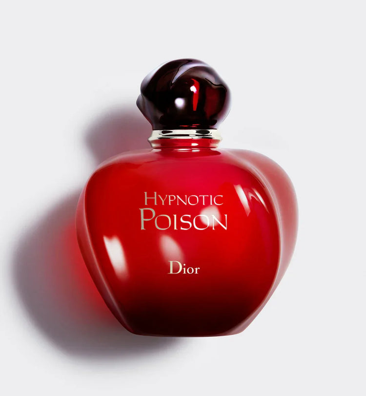 Dior Hypnotic Poison perfume bottle, bold red design with glossy finish, luxury fragrance for women
