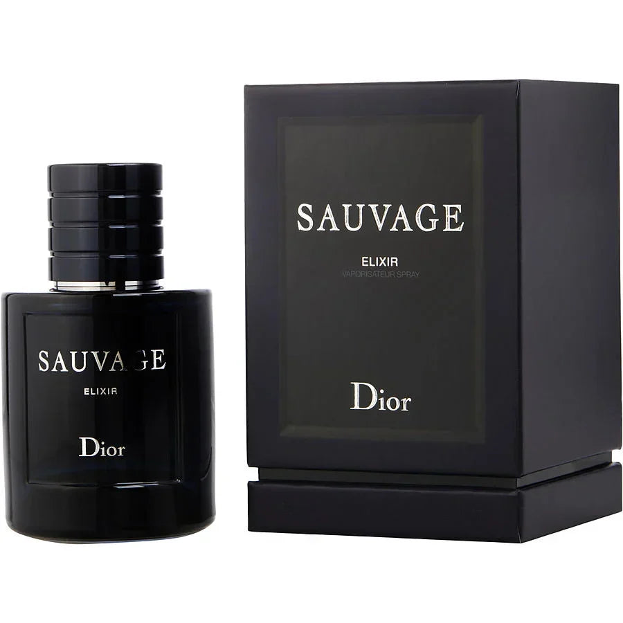 Dior Sauvage Elixir perfume bottle and black box, luxury men's fragrance