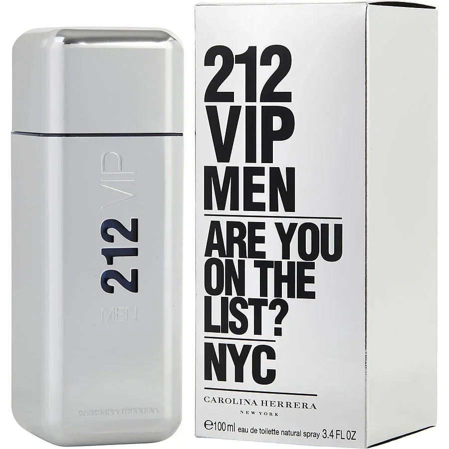 Carolina Herrera 212 VIP Men Eau de Toilette 100ml, sleek silver bottle with NYC-themed box, luxury men's fragrance