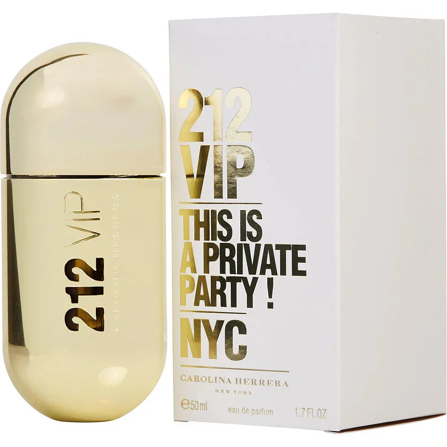 Carolina Herrera 212 VIP perfume bottle and box, gold design, eau de parfum 50ml, private party NYC
