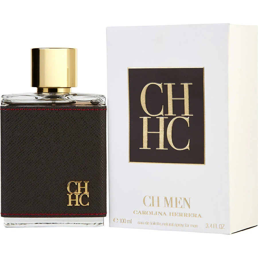 CH Men by Carolina Herrera eau de toilette for men, 100ml bottle with gold cap and black textured wrap