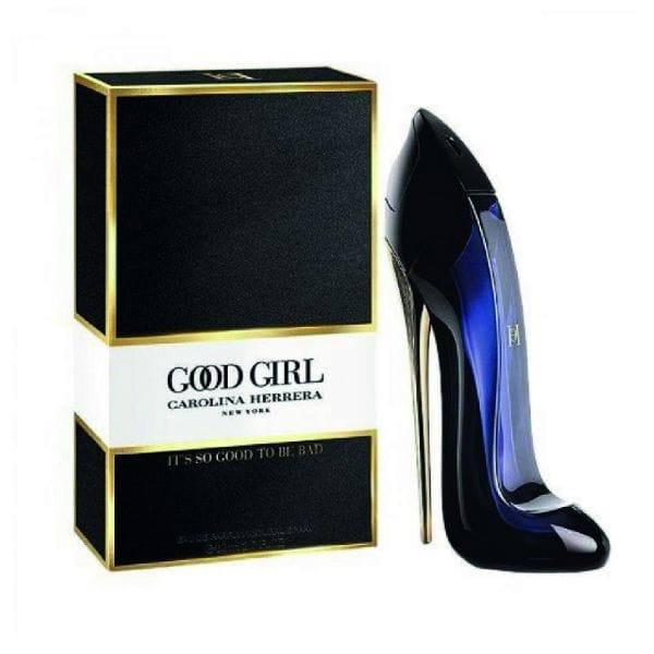 Carolina Herrera Good Girl perfume in iconic high heel bottle with black and gold box