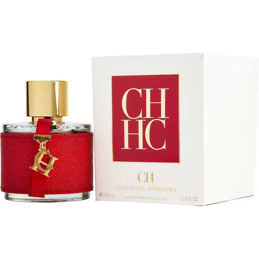 CH by Carolina Herrera red perfume bottle with gold cap and box, 100ml eau de toilette