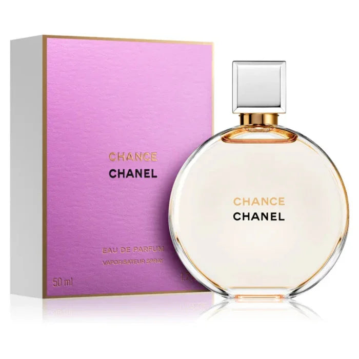 Chanel Chance Eau de Parfum 50ml bottle with pink box, luxury fragrance for women
