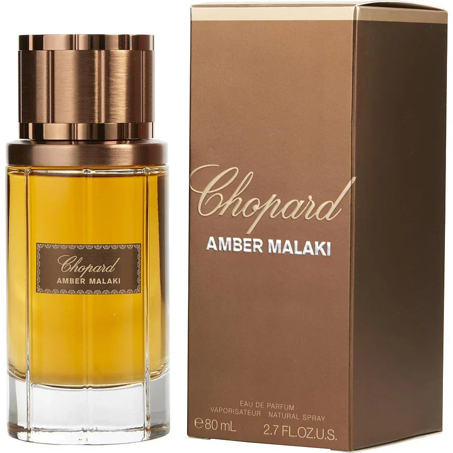 Chopard Amber Malaki Eau de Parfum 80ml bottle with luxury packaging, golden fragrance for men and women