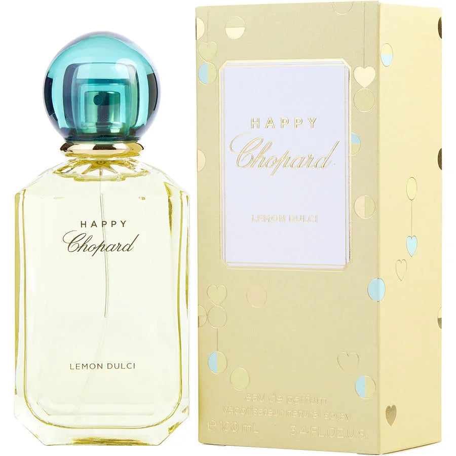 Happy Chopard Lemon Dulci eau de parfum bottle with gold box, 100ml, luxury fragrance for women