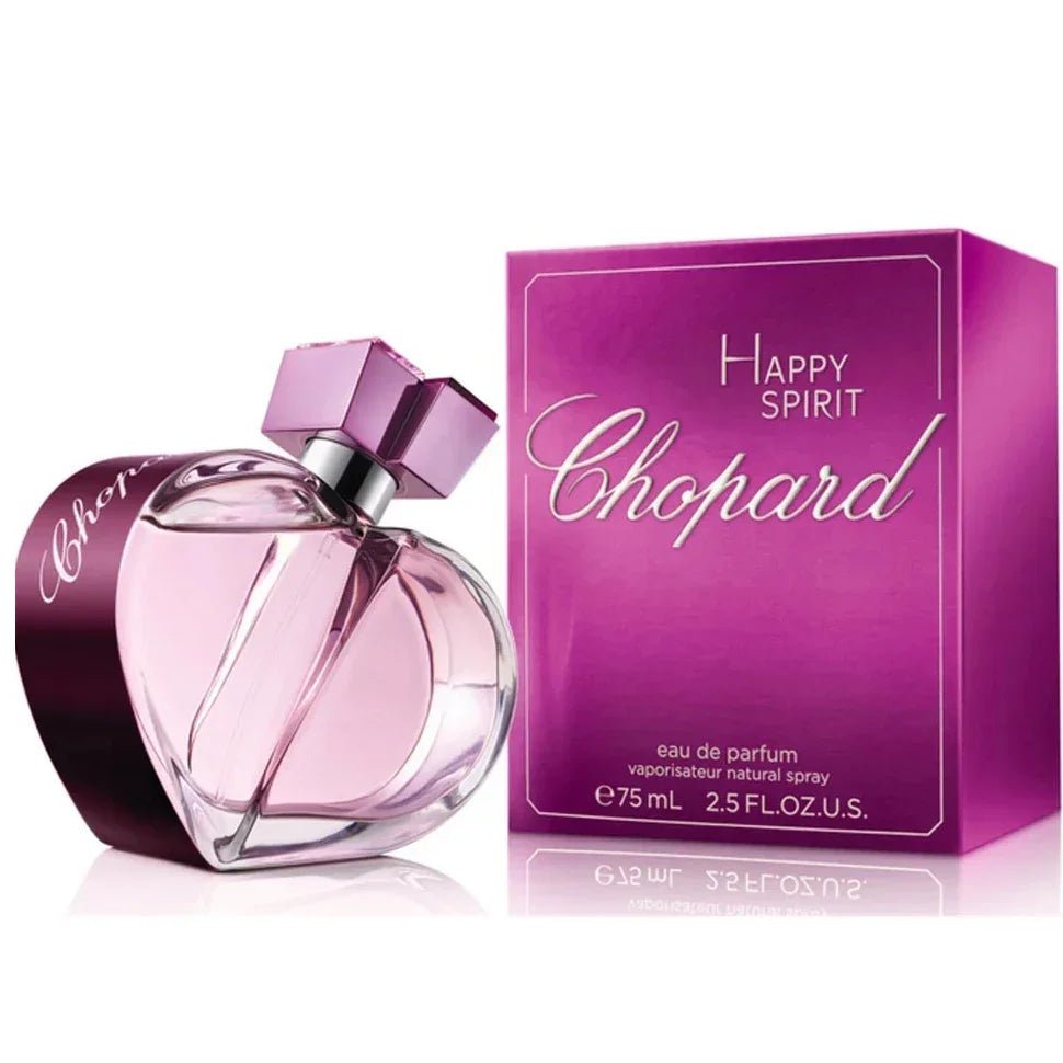 Chopard Happy Spirit eau de parfum 75ml bottle with purple packaging, luxury women's fragrance