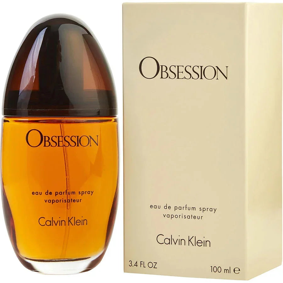 Calvin Klein Obsession eau de parfum spray 100ml bottle and box, amber glass with black cap