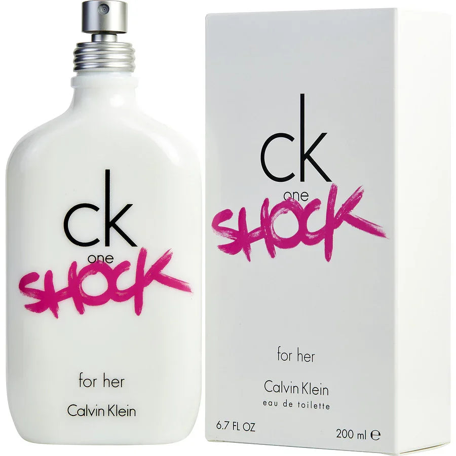 Calvin Klein CK One Shock for Her eau de toilette 200ml bottle and box, pink graffiti text on white