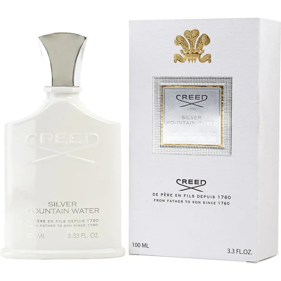 Creed Silver Mountain Water 100ml perfume bottle and box, luxury fragrance for men and women