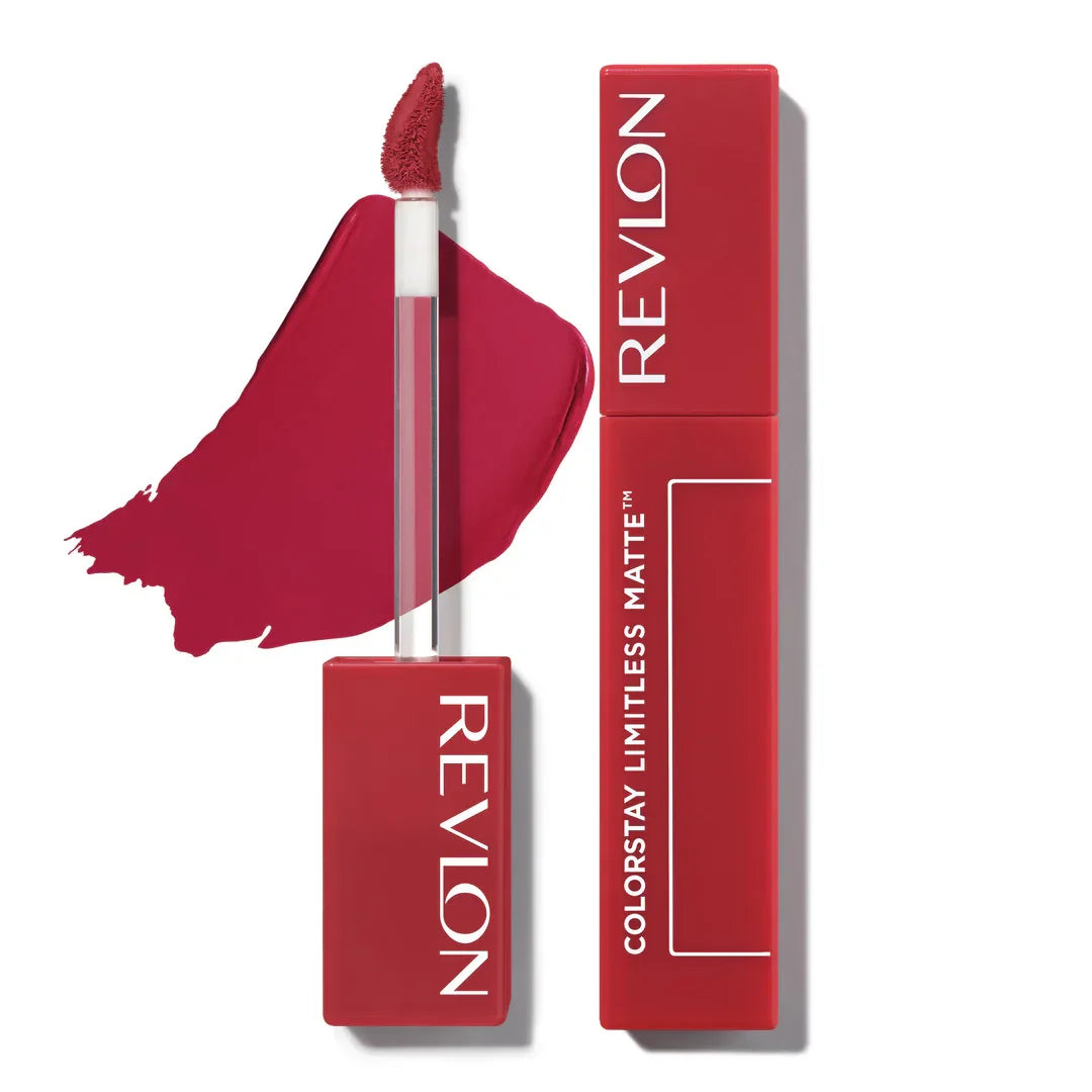 Revlon ColorStay Limitless Matte liquid lipstick in bold red shade with swatch