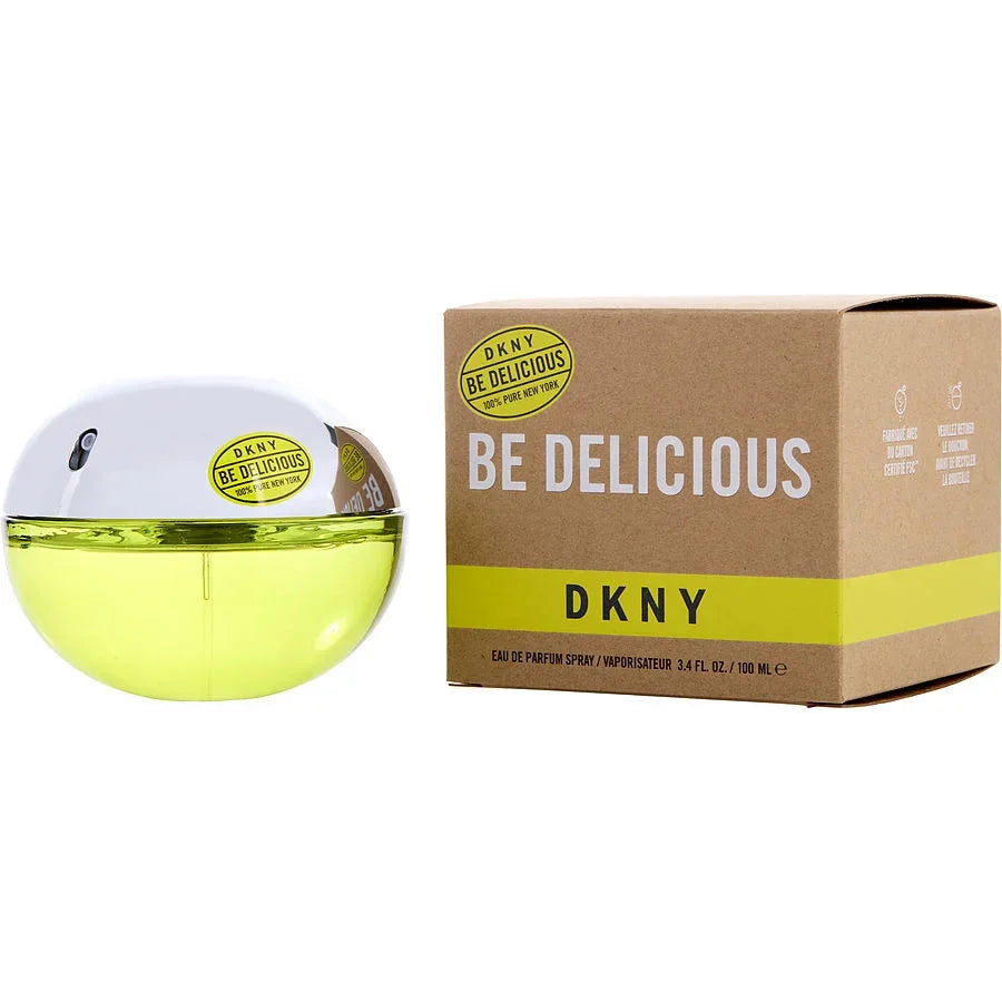 DKNY Be Delicious Eau de Parfum spray with vibrant green liquid and branded packaging