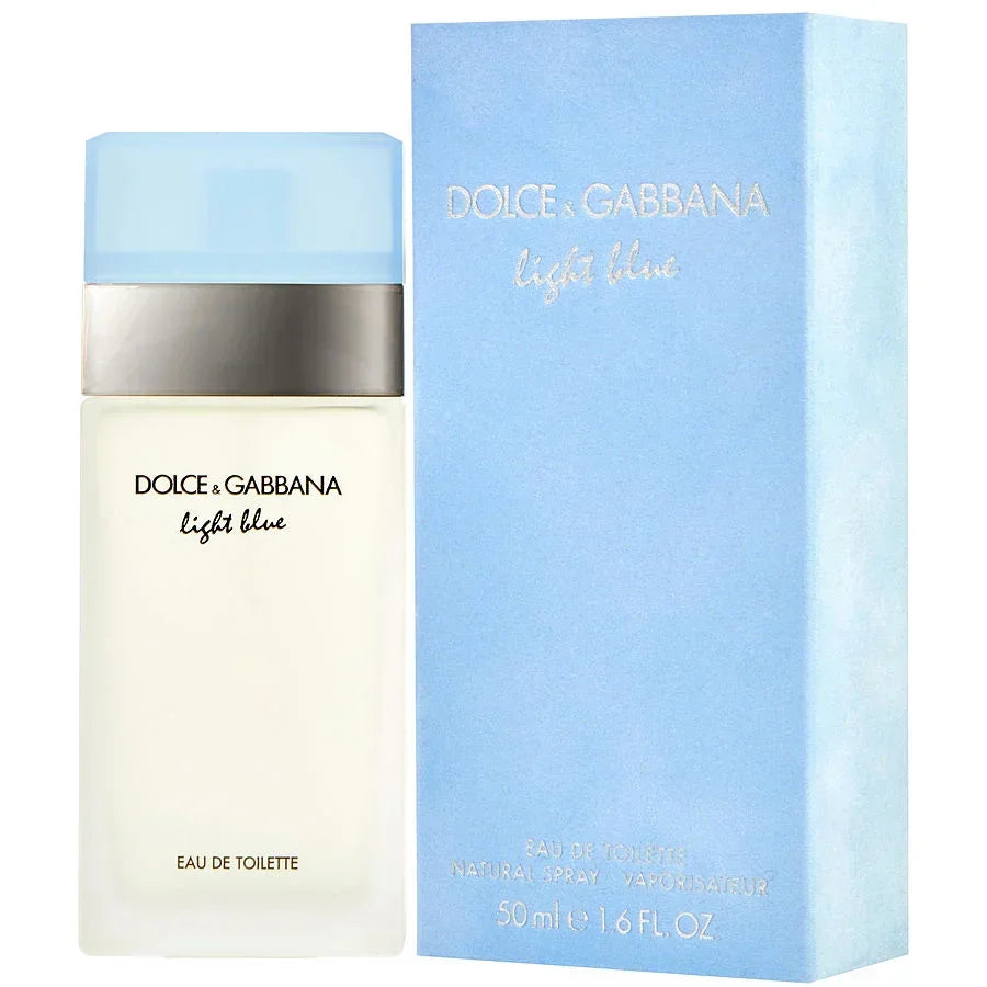 Dolce & Gabbana Light Blue Eau de Toilette 50ml bottle with light blue packaging, authentic perfume for women