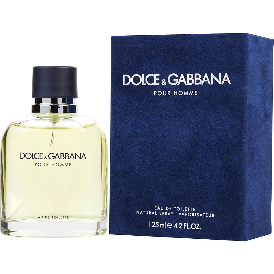 Dolce & Gabbana Pour Homme Eau de Toilette 125ml bottle and blue box, men's fragrance