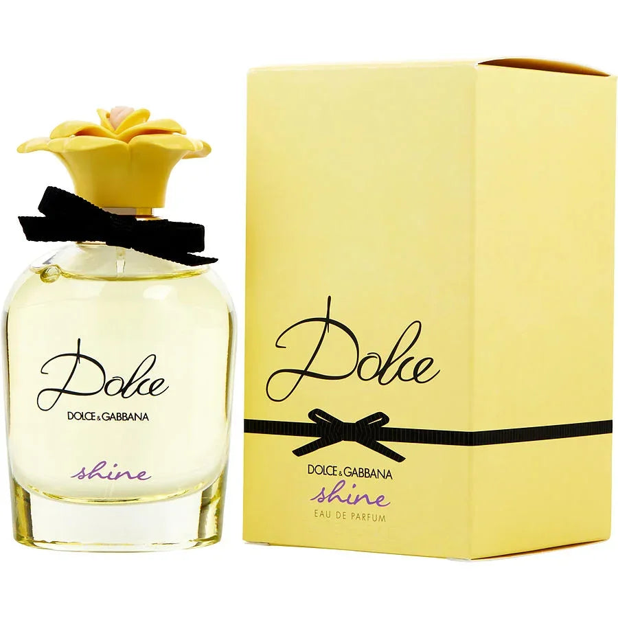 Dolce & Gabbana Dolce Shine Eau de Parfum bottle with yellow flower cap and matching box