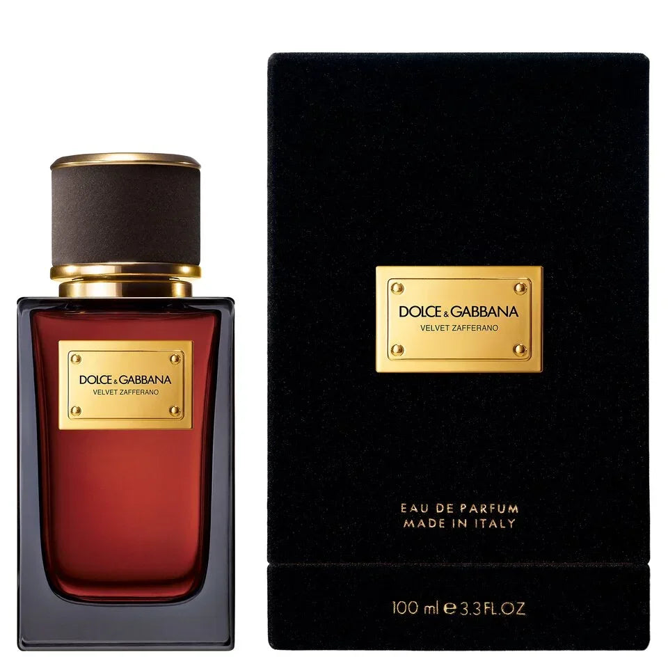 Dolce & Gabbana Velvet Zafferano Eau de Parfum 100ml, luxury fragrance in sleek black bottle with gold accents