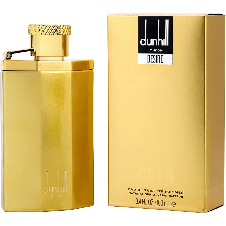 Dunhill Desire for Men Eau de Toilette 100ml gold bottle and box, luxury men's fragrance
