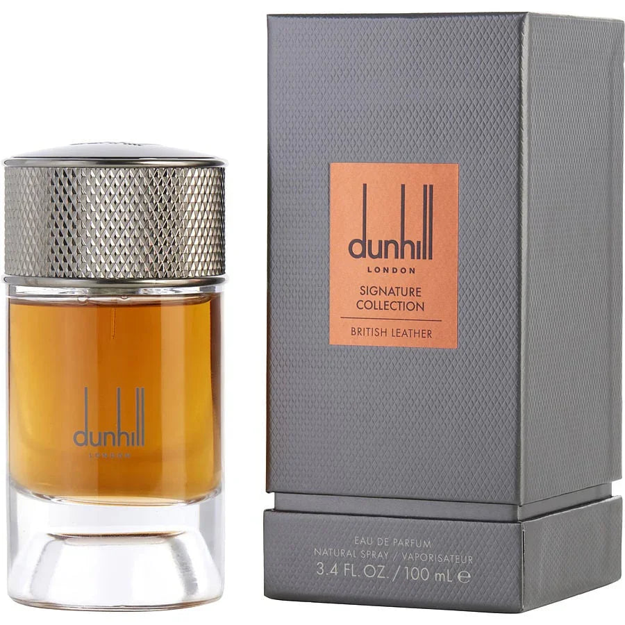 Dunhill London British Leather Eau de Parfum 100ml with textured box and amber fragrance