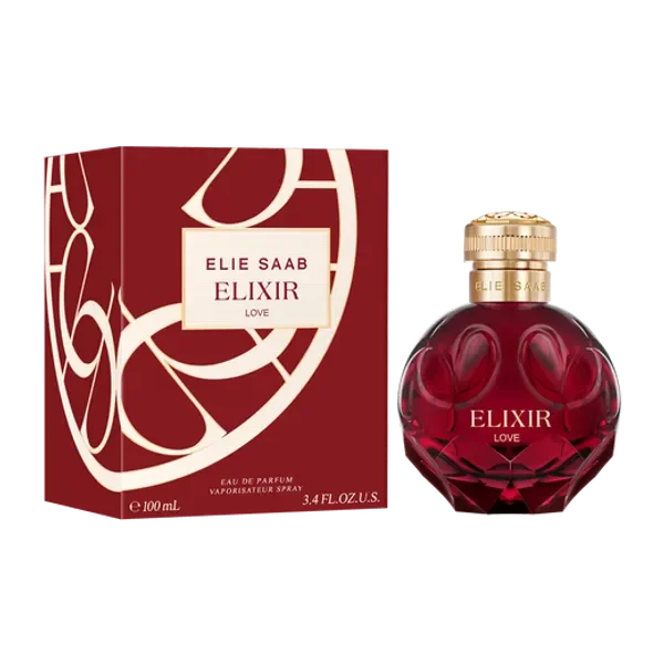 Elie Saab Elixir Love perfume bottle and box, luxury fragrance for women
