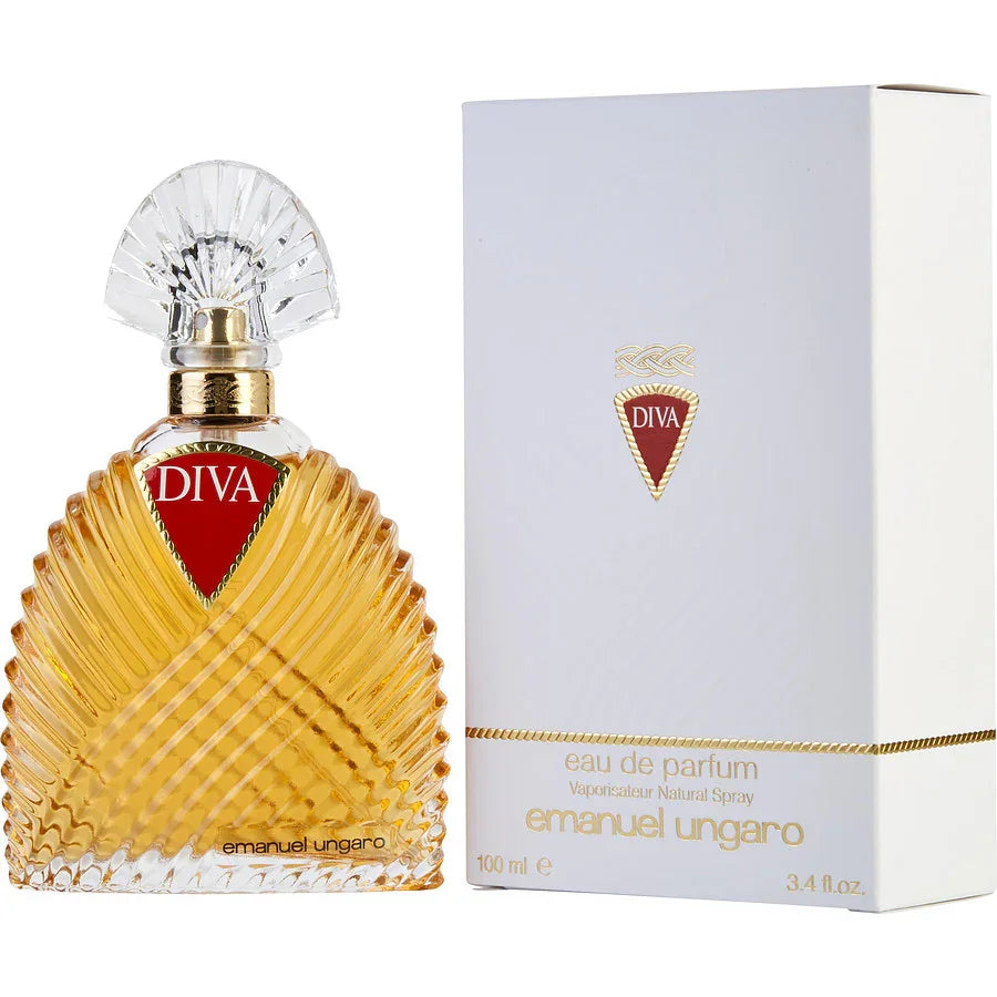 Emanuel Ungaro Diva Eau de Parfum 100ml bottle with elegant gold design and white packaging