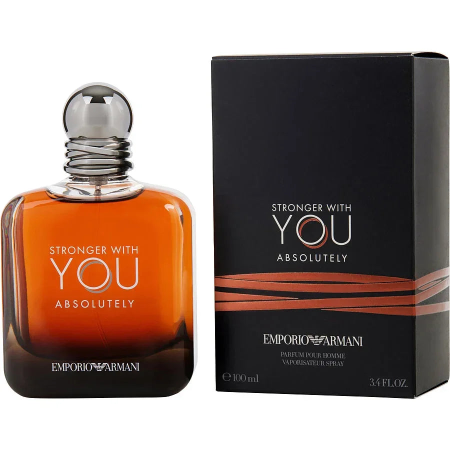 Emporio Armani Stronger With You Absolutely perfume bottle and box, 100ml men's fragrance