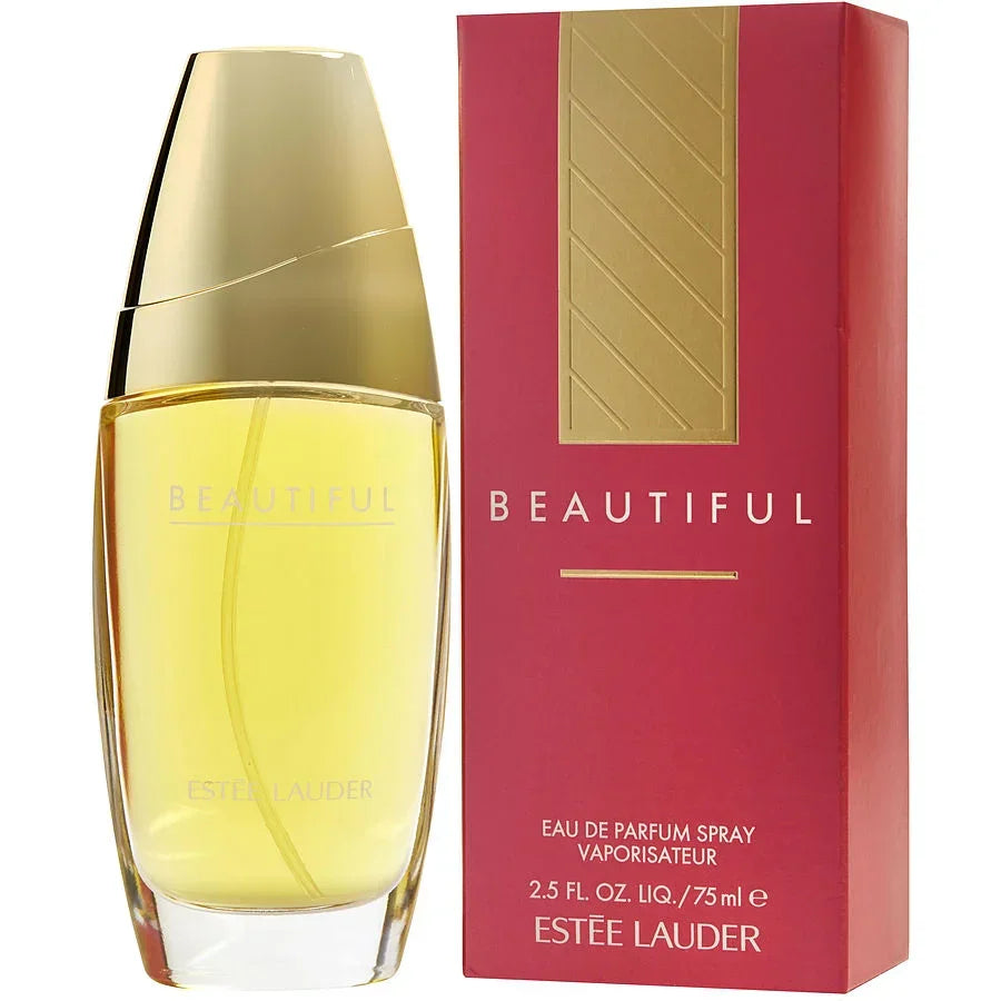 Estée Lauder Beautiful Eau de Parfum Spray 75ml with elegant gold and red packaging