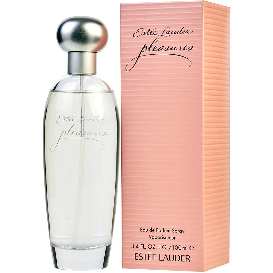 Estée Lauder Pleasures Eau de Parfum Spray 100ml bottle with pink striped box