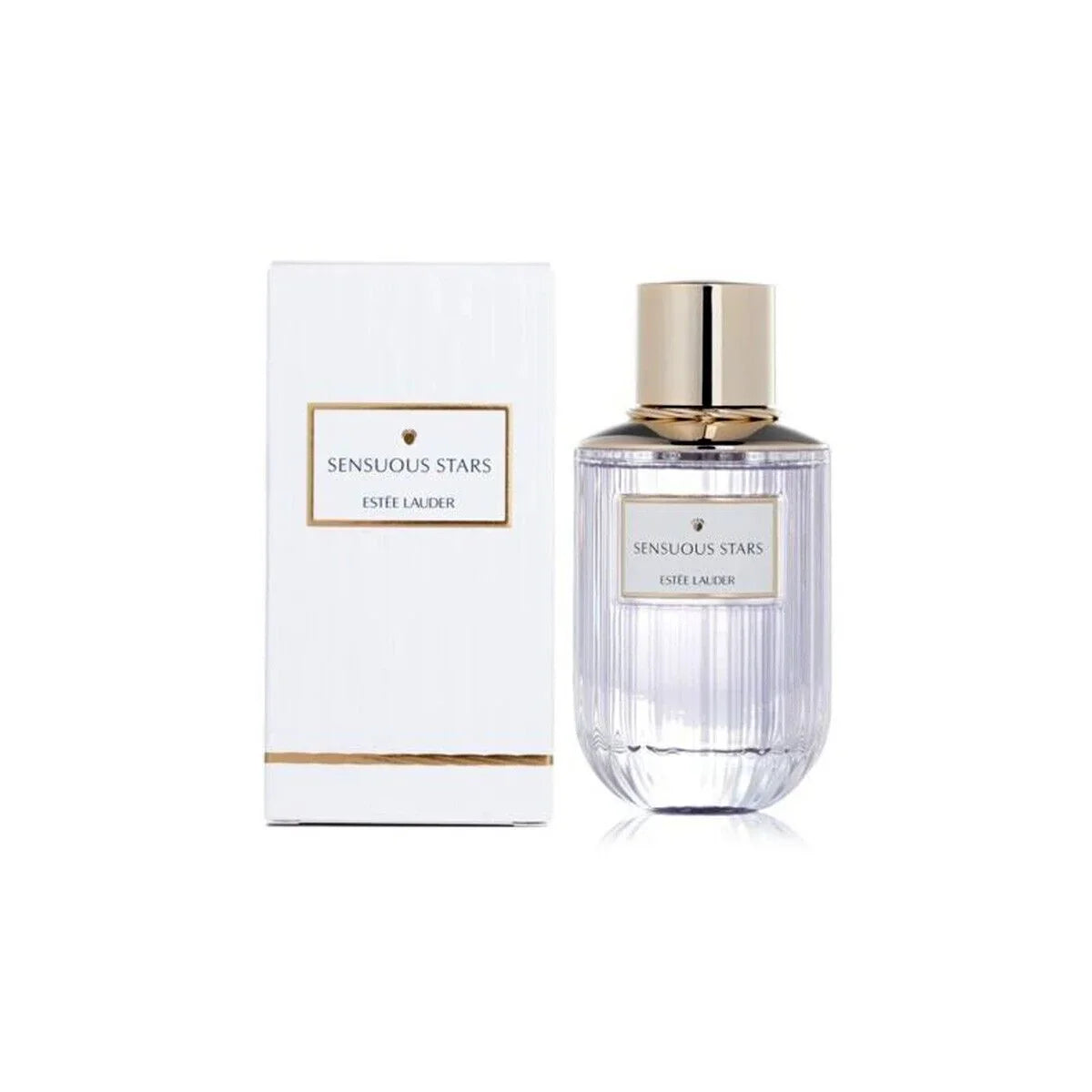 Estée Lauder Sensuous Stars perfume bottle and box, elegant design with gold accents