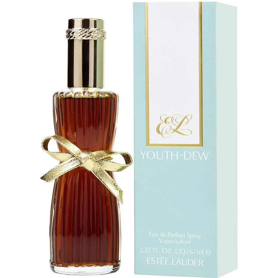 Estée Lauder Youth-Dew Eau de Parfum Spray with gold ribbon, 67ml, luxury fragrance bottle