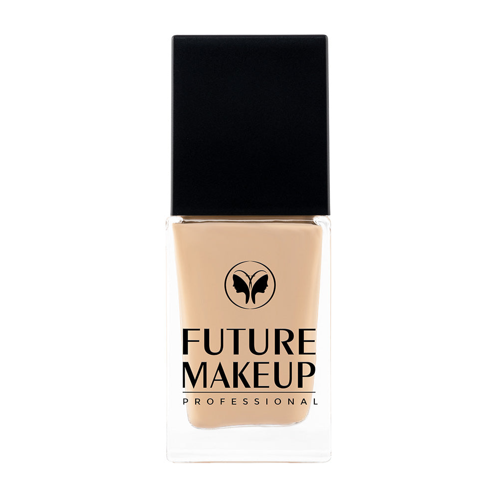 Foundation bottle with 'Future Makeup' branding on a white background