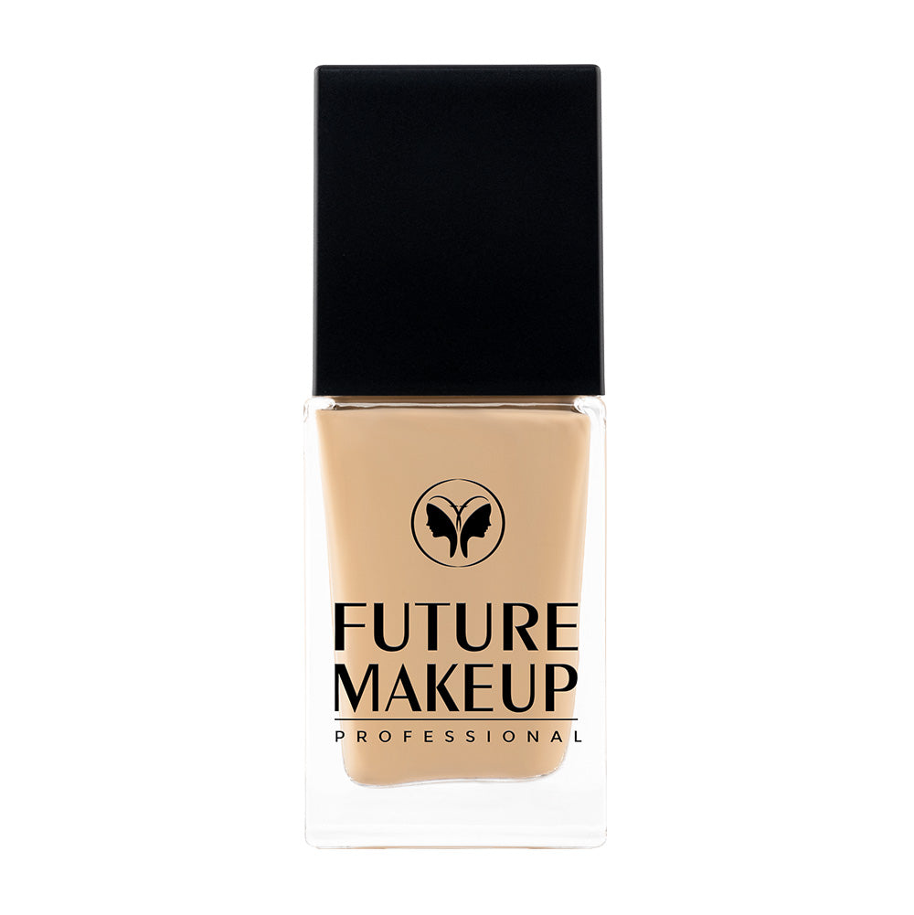 Foundation bottle with 'Future Makeup' branding on a white background