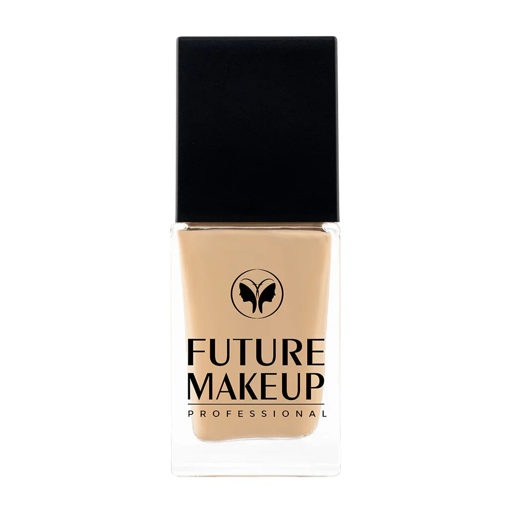 Foundation bottle with 'Future Makeup' branding on a white background