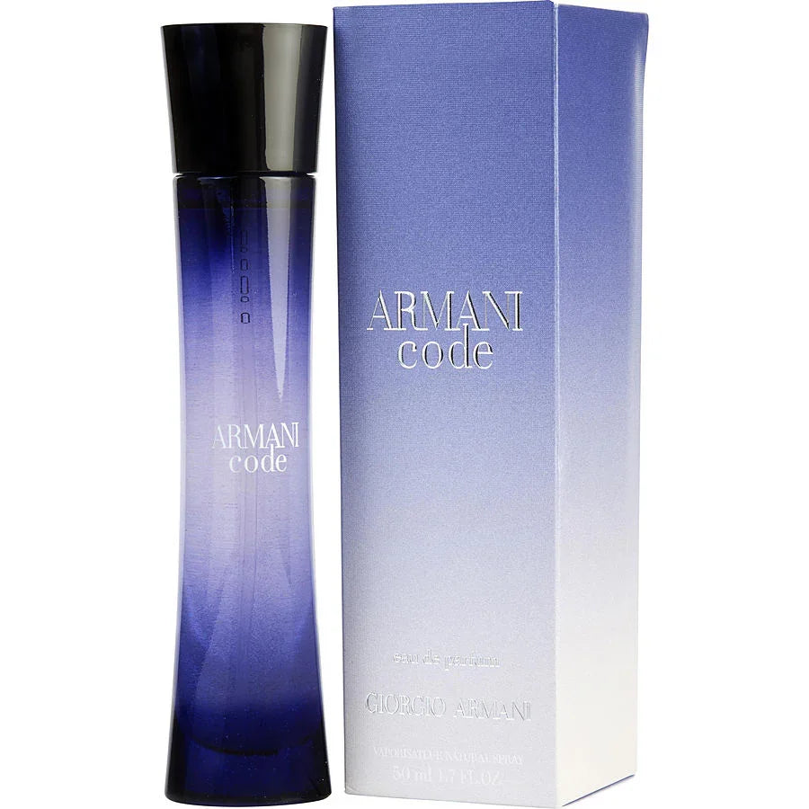 Armani Code perfume bottle and box, elegant blue gradient design for luxury fragrance