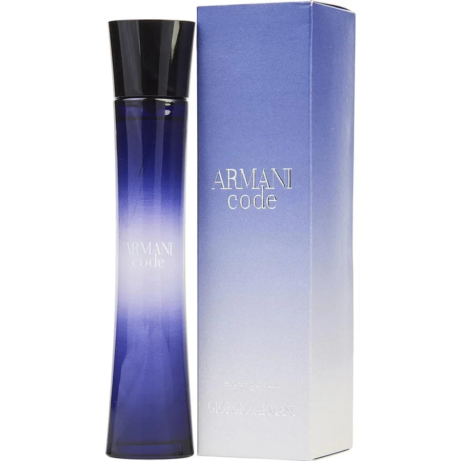 Armani Code Eau de Parfum bottle and box, luxury fragrance for women, blue gradient design