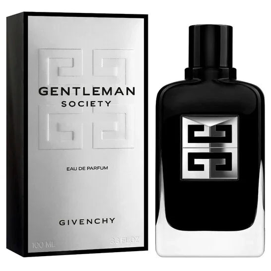 Givenchy Gentleman Society Eau de Parfum 100ml bottle and box, luxury men's fragrance with sleek black design