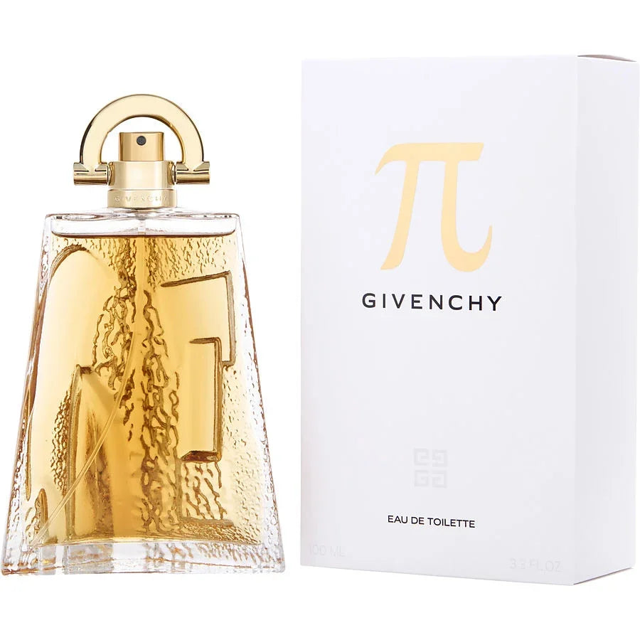 Givenchy Pi Eau de Toilette perfume bottle with gold accents and white packaging