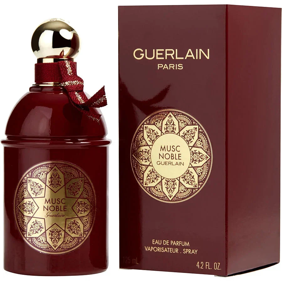 Guerlain Musc Noble Eau de Parfum 125ml bottle with burgundy packaging and gold accents